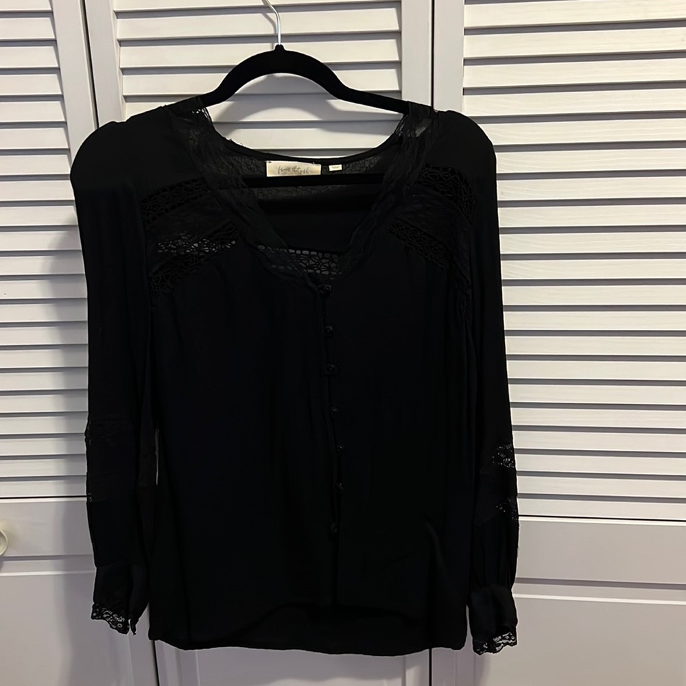 Black Anthropologie blouse. Brand: Forever that Girl. Size: small